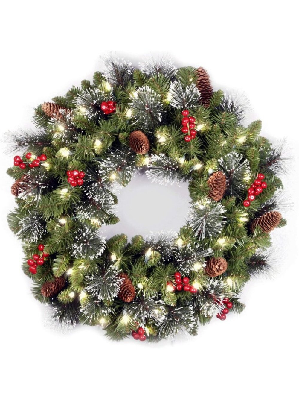 24" Pre-Lit Crestwood Spruce Christmas Wreath | Holiday Decor, Festive Home